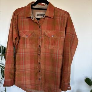 Prana Orange and Tan Plaid Shirt